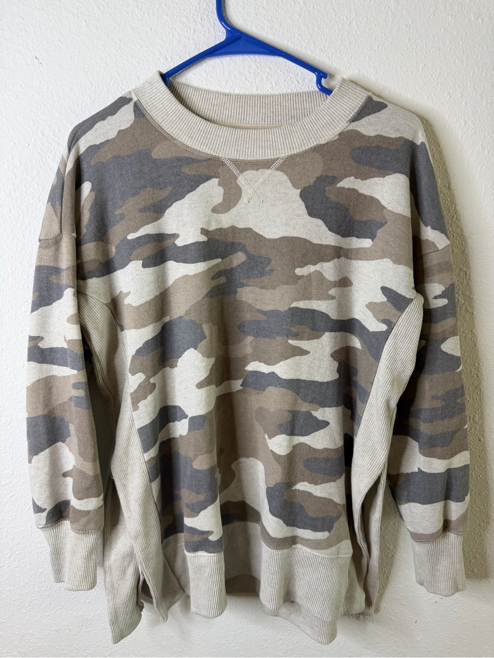 aerie Beige, Tan & Gray Camo Crewneck Sweatshirt